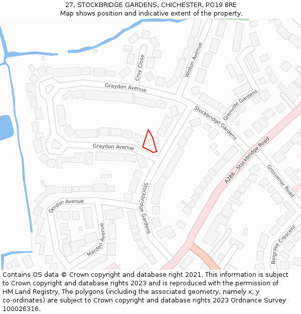 27, STOCKBRIDGE GARDENS, CHICHESTER, PO19 8RE: Location map and indicative extent of plot