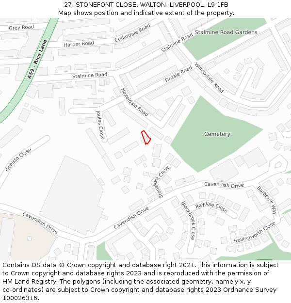 27, STONEFONT CLOSE, WALTON, LIVERPOOL, L9 1FB: Location map and indicative extent of plot