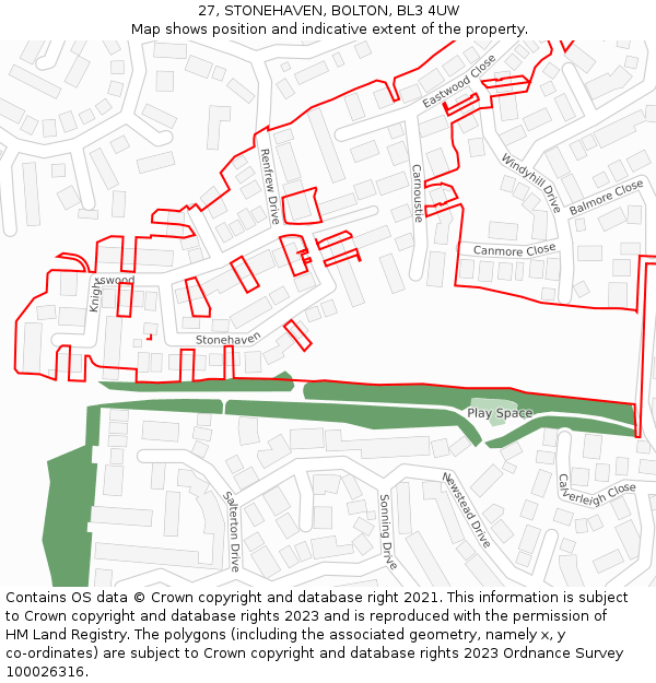 27, STONEHAVEN, BOLTON, BL3 4UW: Location map and indicative extent of plot