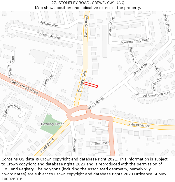 27, STONELEY ROAD, CREWE, CW1 4NQ: Location map and indicative extent of plot