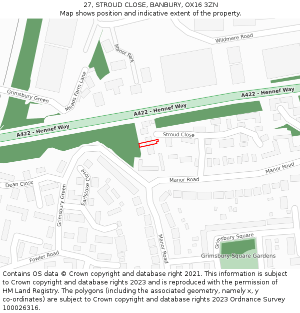 27, STROUD CLOSE, BANBURY, OX16 3ZN: Location map and indicative extent of plot