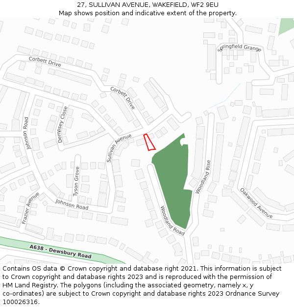 27, SULLIVAN AVENUE, WAKEFIELD, WF2 9EU: Location map and indicative extent of plot