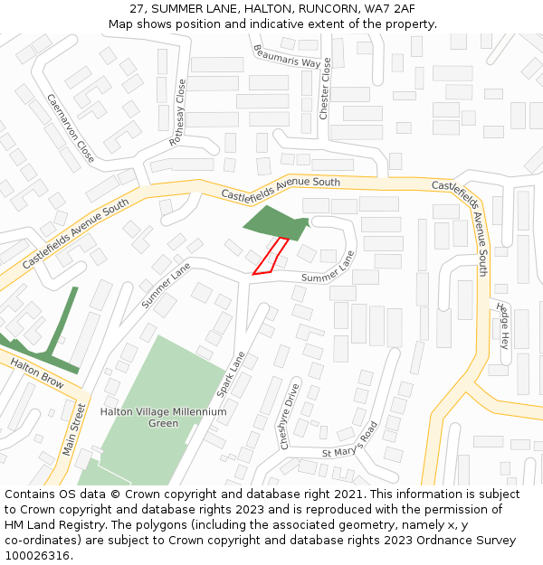 27, SUMMER LANE, HALTON, RUNCORN, WA7 2AF: Location map and indicative extent of plot