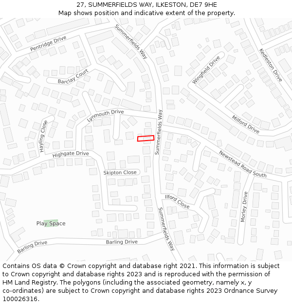 27, SUMMERFIELDS WAY, ILKESTON, DE7 9HE: Location map and indicative extent of plot