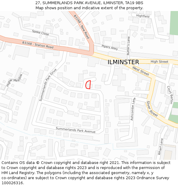 27, SUMMERLANDS PARK AVENUE, ILMINSTER, TA19 9BS: Location map and indicative extent of plot