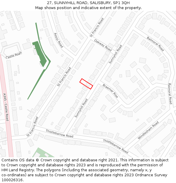 27, SUNNYHILL ROAD, SALISBURY, SP1 3QH: Location map and indicative extent of plot