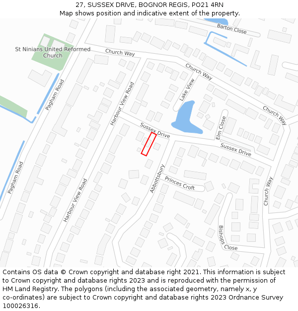 27, SUSSEX DRIVE, BOGNOR REGIS, PO21 4RN: Location map and indicative extent of plot