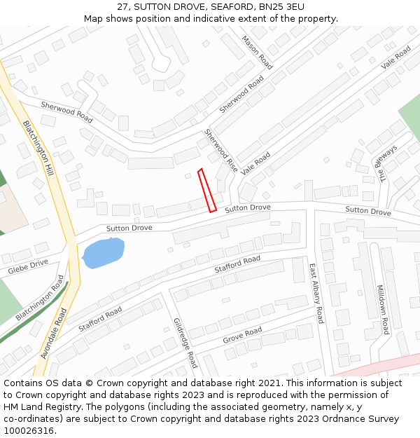 27, SUTTON DROVE, SEAFORD, BN25 3EU: Location map and indicative extent of plot