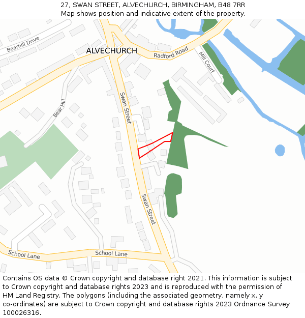 27, SWAN STREET, ALVECHURCH, BIRMINGHAM, B48 7RR: Location map and indicative extent of plot