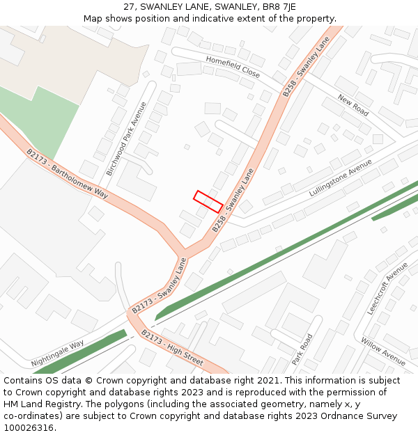 27, SWANLEY LANE, SWANLEY, BR8 7JE: Location map and indicative extent of plot