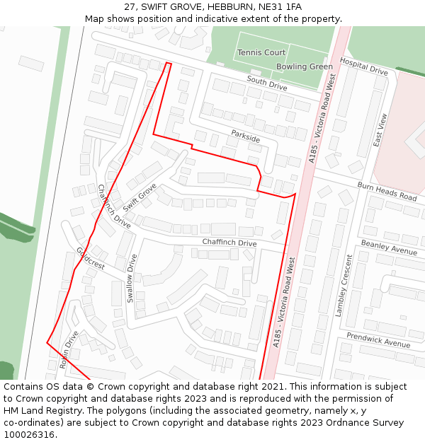 27, SWIFT GROVE, HEBBURN, NE31 1FA: Location map and indicative extent of plot
