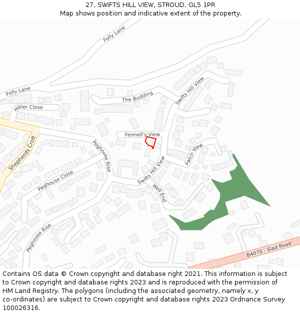 27, SWIFTS HILL VIEW, STROUD, GL5 1PR: Location map and indicative extent of plot