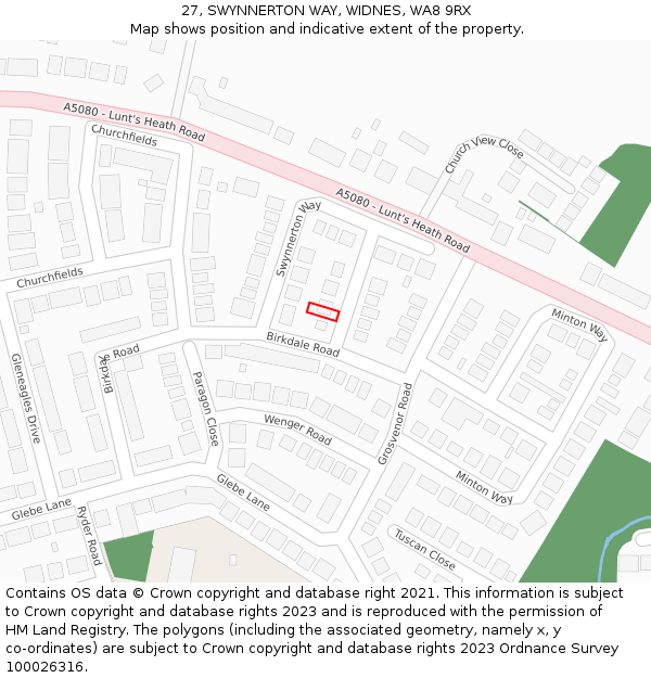 27, SWYNNERTON WAY, WIDNES, WA8 9RX: Location map and indicative extent of plot