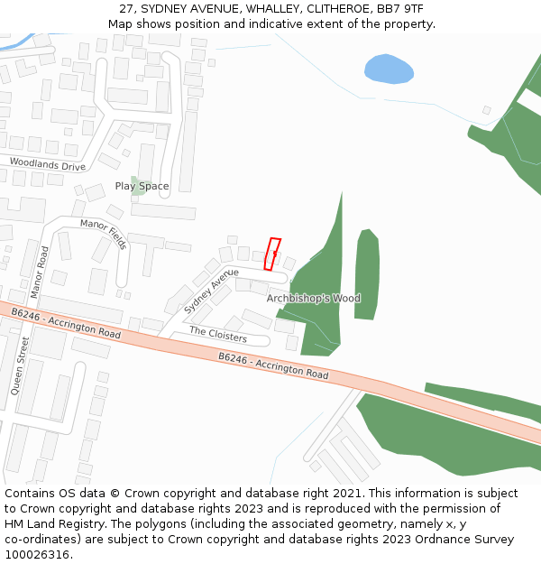 27, SYDNEY AVENUE, WHALLEY, CLITHEROE, BB7 9TF: Location map and indicative extent of plot