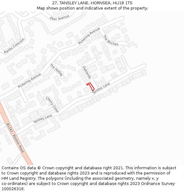 27, TANSLEY LANE, HORNSEA, HU18 1TS: Location map and indicative extent of plot