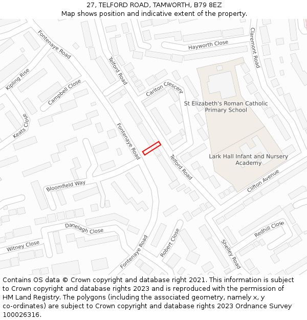 27, TELFORD ROAD, TAMWORTH, B79 8EZ: Location map and indicative extent of plot