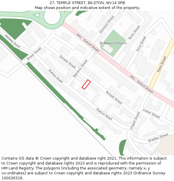 27, TEMPLE STREET, BILSTON, WV14 0PB: Location map and indicative extent of plot