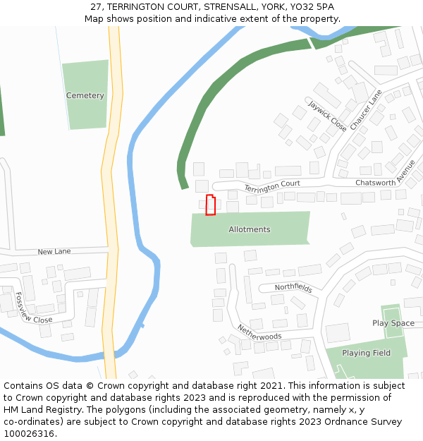 27, TERRINGTON COURT, STRENSALL, YORK, YO32 5PA: Location map and indicative extent of plot