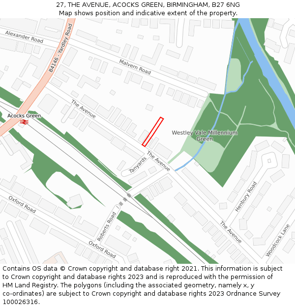 27, THE AVENUE, ACOCKS GREEN, BIRMINGHAM, B27 6NG: Location map and indicative extent of plot