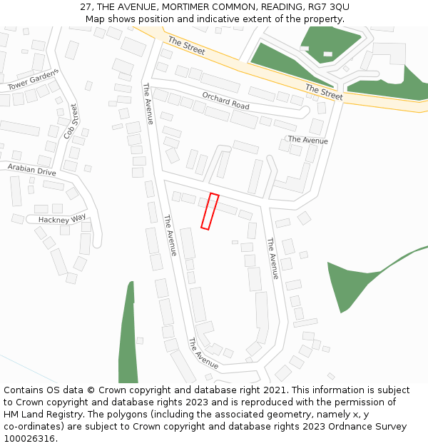 27, THE AVENUE, MORTIMER COMMON, READING, RG7 3QU: Location map and indicative extent of plot