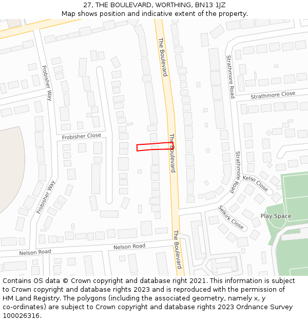 27, THE BOULEVARD, WORTHING, BN13 1JZ: Location map and indicative extent of plot
