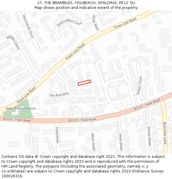 27, THE BRAMBLES, HOLBEACH, SPALDING, PE12 7JU: Location map and indicative extent of plot