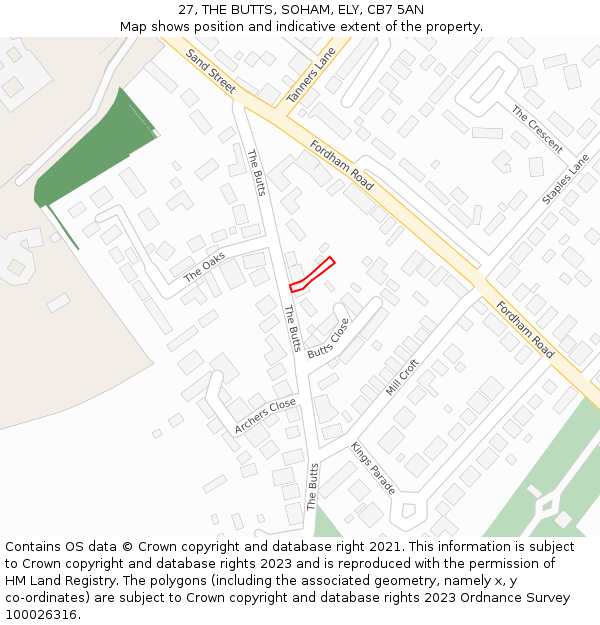 27, THE BUTTS, SOHAM, ELY, CB7 5AN: Location map and indicative extent of plot