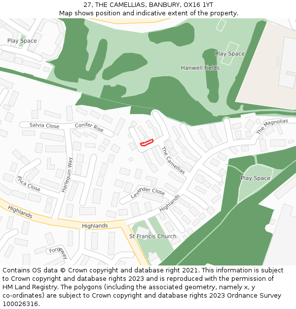 27, THE CAMELLIAS, BANBURY, OX16 1YT: Location map and indicative extent of plot