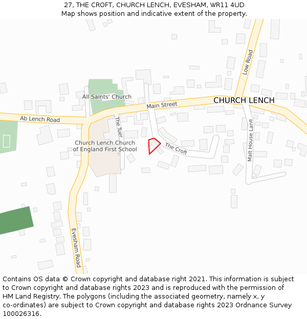 27, THE CROFT, CHURCH LENCH, EVESHAM, WR11 4UD: Location map and indicative extent of plot