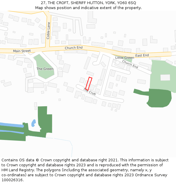 27, THE CROFT, SHERIFF HUTTON, YORK, YO60 6SQ: Location map and indicative extent of plot