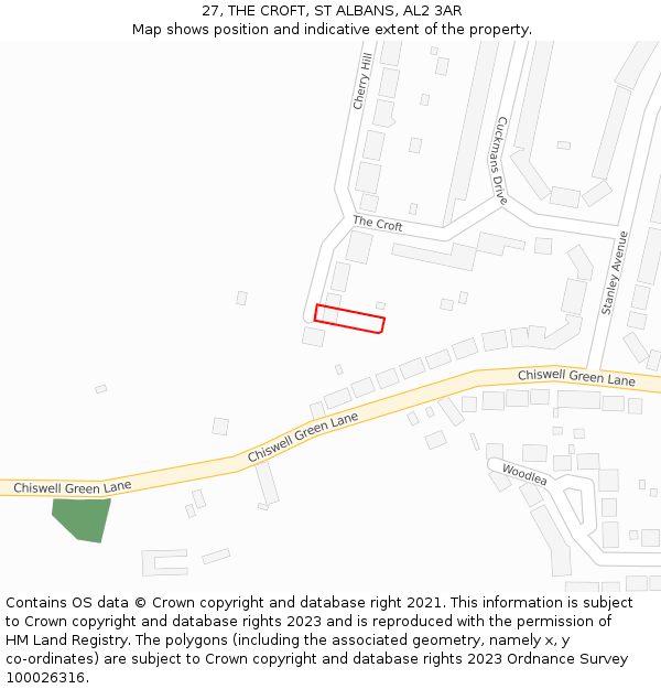 27, THE CROFT, ST ALBANS, AL2 3AR: Location map and indicative extent of plot