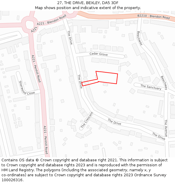 27, THE DRIVE, BEXLEY, DA5 3DF: Location map and indicative extent of plot