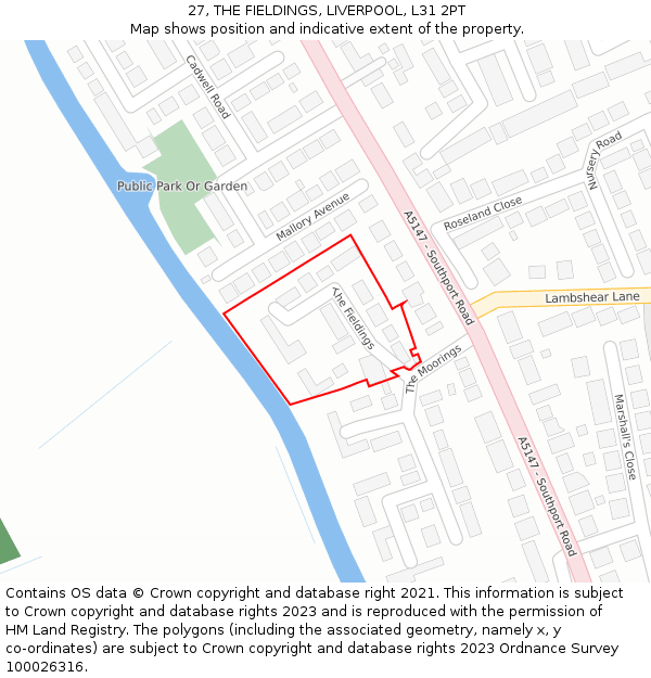27, THE FIELDINGS, LIVERPOOL, L31 2PT: Location map and indicative extent of plot