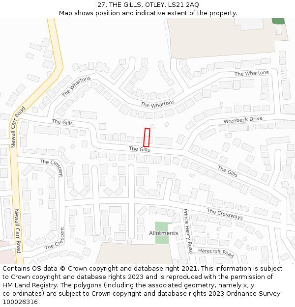 27, THE GILLS, OTLEY, LS21 2AQ: Location map and indicative extent of plot