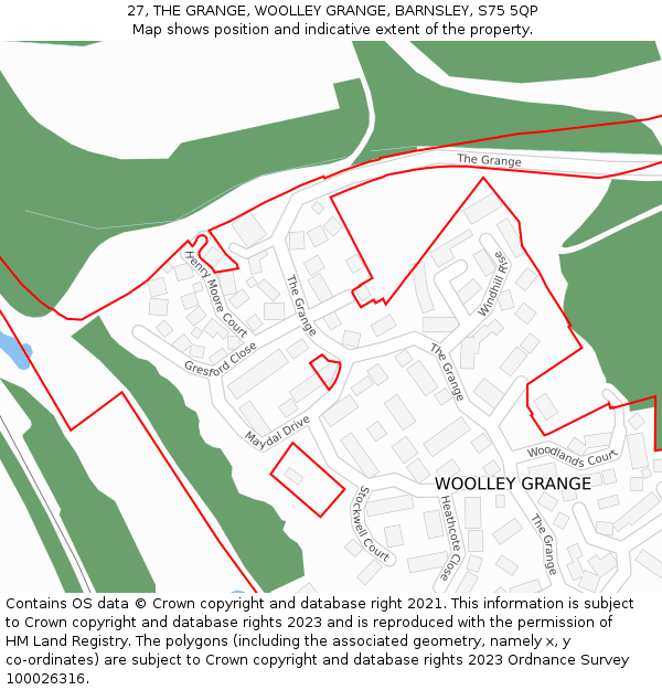 27, THE GRANGE, WOOLLEY GRANGE, BARNSLEY, S75 5QP: Location map and indicative extent of plot