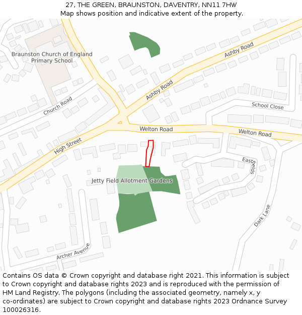 27, THE GREEN, BRAUNSTON, DAVENTRY, NN11 7HW: Location map and indicative extent of plot