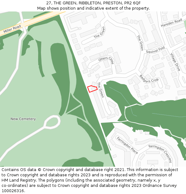 27, THE GREEN, RIBBLETON, PRESTON, PR2 6QF: Location map and indicative extent of plot