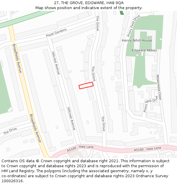 27, THE GROVE, EDGWARE, HA8 9QA: Location map and indicative extent of plot