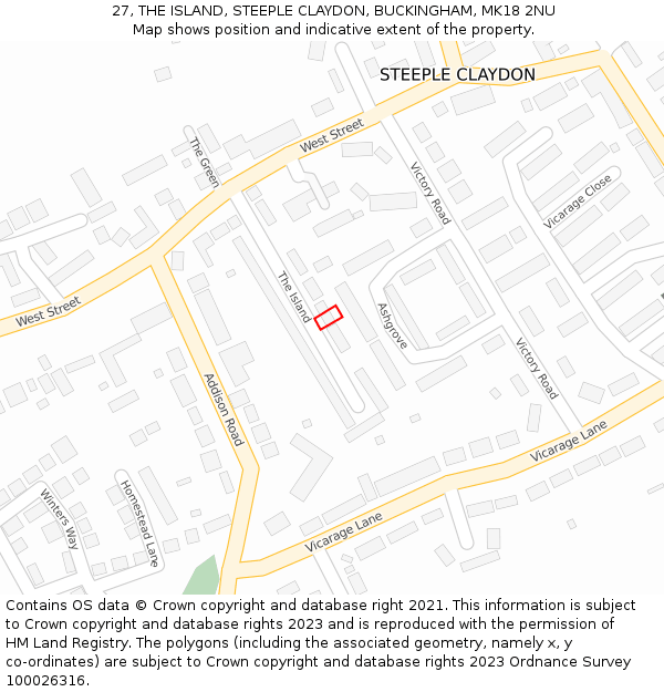 27, THE ISLAND, STEEPLE CLAYDON, BUCKINGHAM, MK18 2NU: Location map and indicative extent of plot