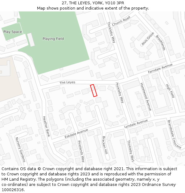 27, THE LEYES, YORK, YO10 3PR: Location map and indicative extent of plot