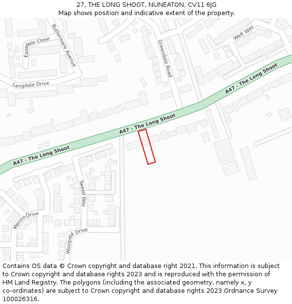 27, THE LONG SHOOT, NUNEATON, CV11 6JG: Location map and indicative extent of plot