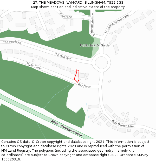 27, THE MEADOWS, WYNYARD, BILLINGHAM, TS22 5GS: Location map and indicative extent of plot