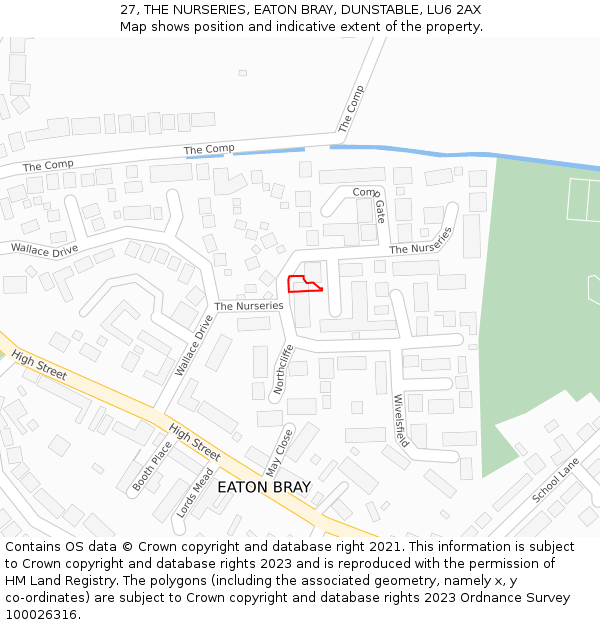 27, THE NURSERIES, EATON BRAY, DUNSTABLE, LU6 2AX: Location map and indicative extent of plot