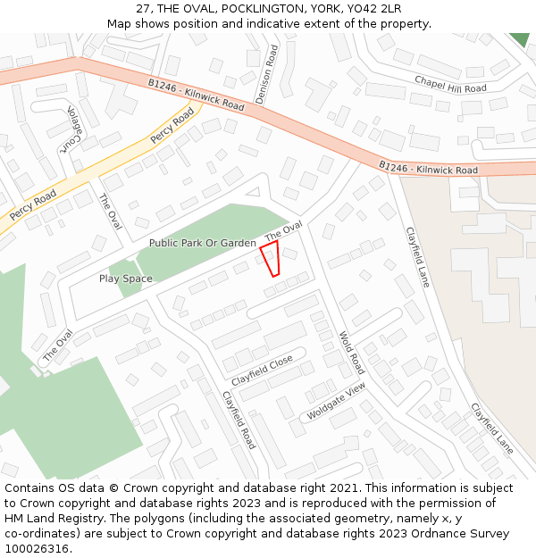 27, THE OVAL, POCKLINGTON, YORK, YO42 2LR: Location map and indicative extent of plot