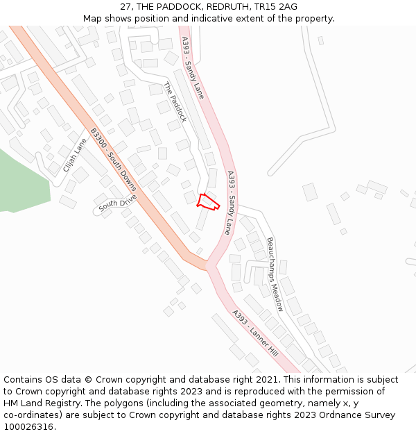 27, THE PADDOCK, REDRUTH, TR15 2AG: Location map and indicative extent of plot