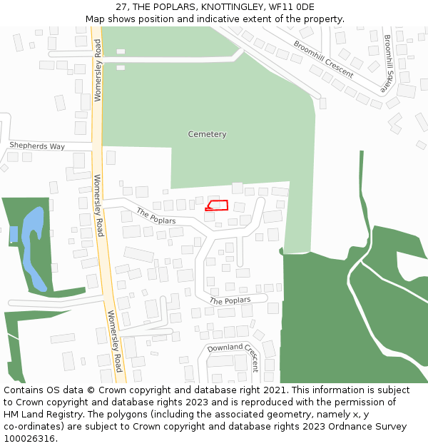 27, THE POPLARS, KNOTTINGLEY, WF11 0DE: Location map and indicative extent of plot