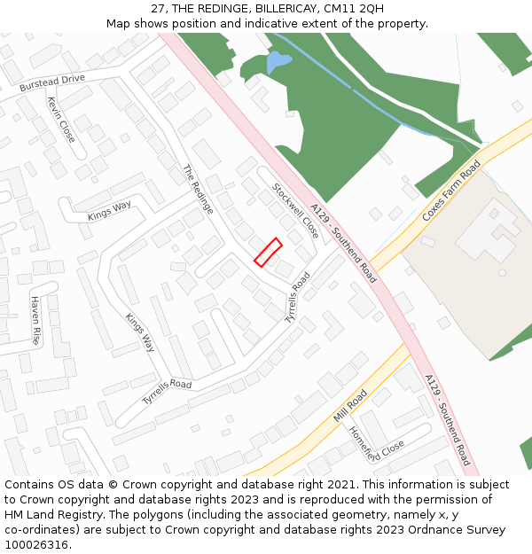 27, THE REDINGE, BILLERICAY, CM11 2QH: Location map and indicative extent of plot