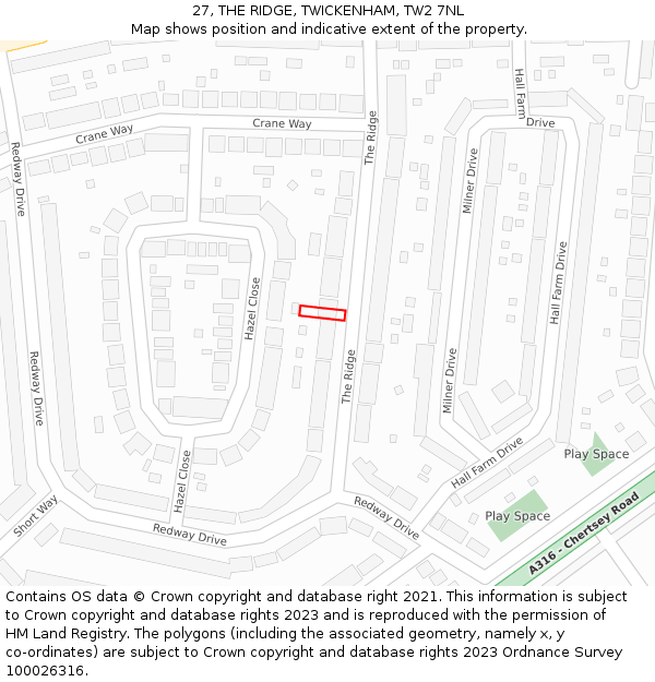 27, THE RIDGE, TWICKENHAM, TW2 7NL: Location map and indicative extent of plot