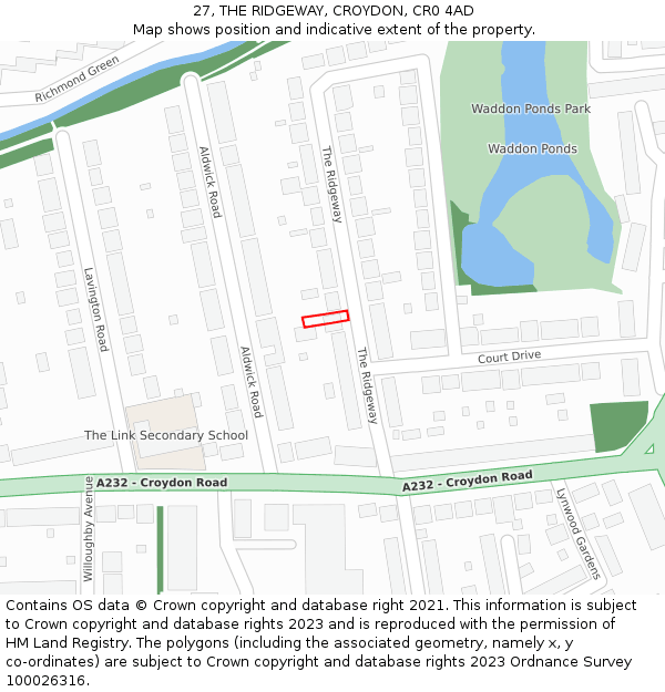 27, THE RIDGEWAY, CROYDON, CR0 4AD: Location map and indicative extent of plot
