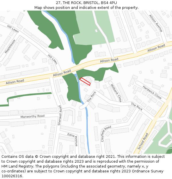 27, THE ROCK, BRISTOL, BS4 4PU: Location map and indicative extent of plot